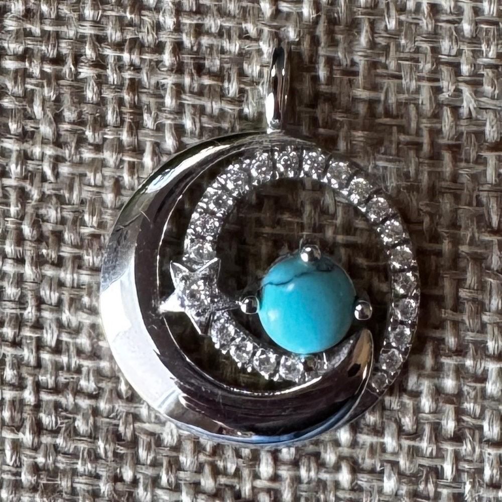 Silver and Turquoise Moon and Stars Pendant - No Chain Included